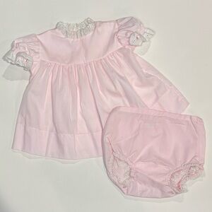 Vintage Bryan Baby Pink Lace Trim Dress & Diaper Cover Outfit Girl 6-9 Months